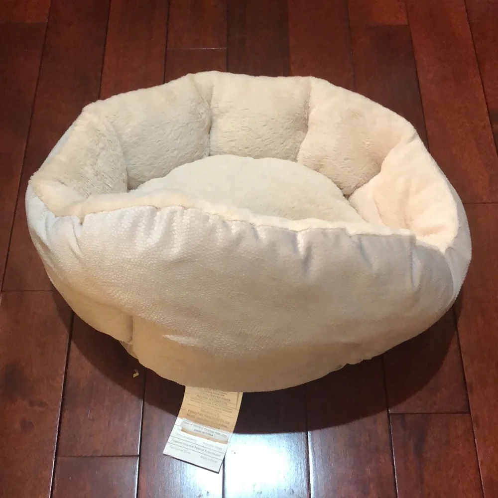 Pet bed cat bed dog bed plush gray tan beige comfortable